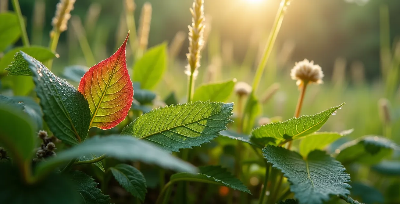 Arrangement naturel de plantes indigènes québécoises montrant différentes strates végétales et associations bénéfiques