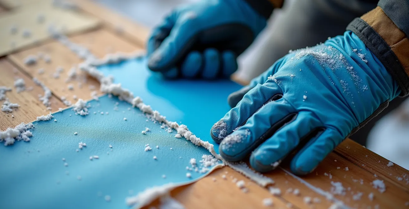 Installation d'une membrane d'étanchéité auto-adhésive sur un mur à ossature de bois en hiver