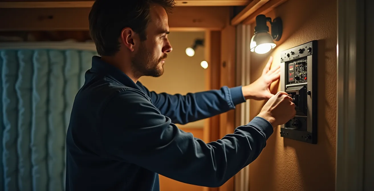 Technicien installant un système VRC avec isolation acoustique dans un sous-sol québécois
