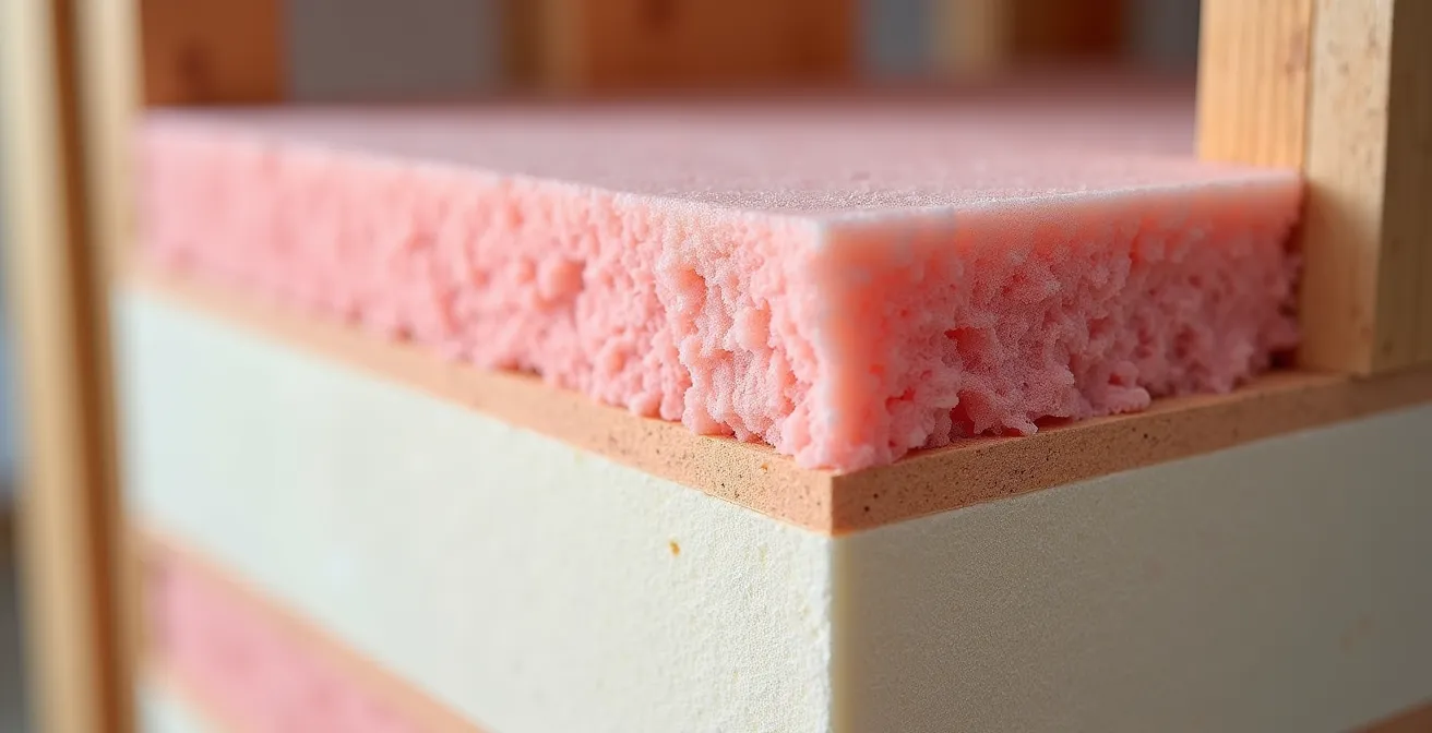 Coupe architecturale montrant les différentes zones d'isolation d'une maison québécoise typique