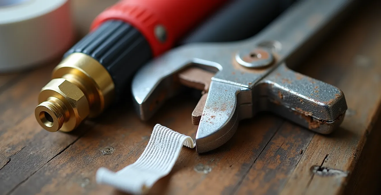 Kit d'urgence plomberie organisé avec outils essentiels pour l'hiver québécois