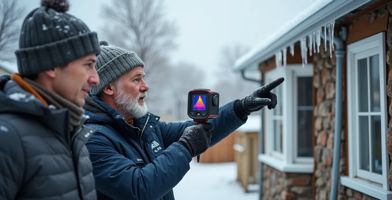 Vue thermographique d'une maison québécoise montrant les zones de perte de chaleur