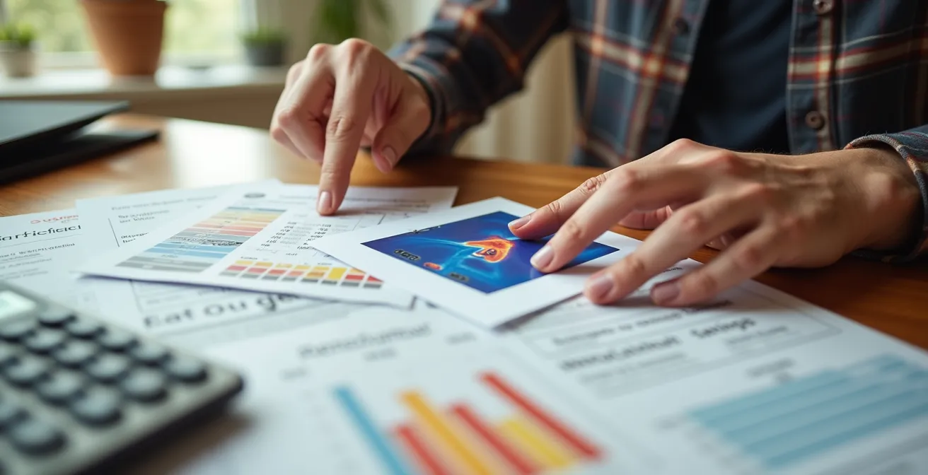 Bureau avec documents de certification énergétique organisés professionnellement pour présentation immobilière