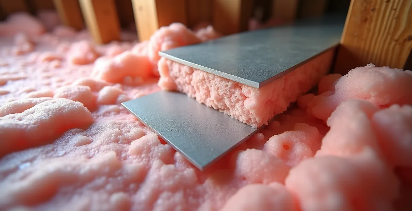 Coupe technique montrant le système d'isolation avec ventilation pour toit froid dans les combles québécois