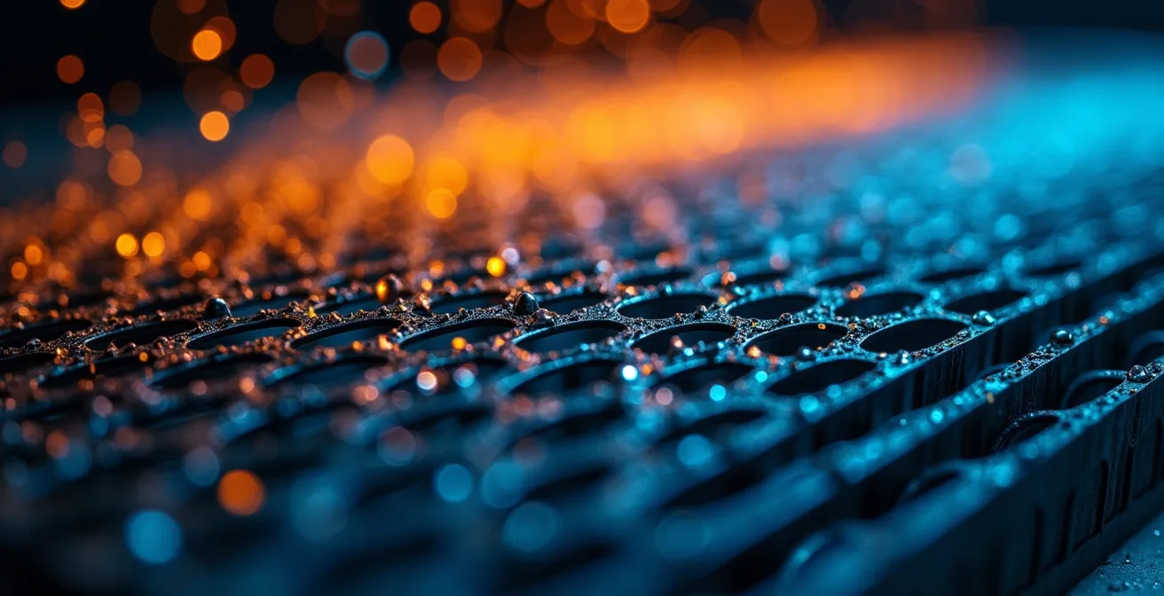 Coupe transversale d'un échangeur de chaleur de VMC montrant les flux d'air chaud et froid